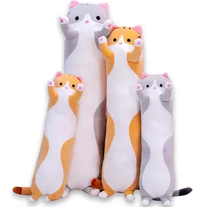 Almohada de felpa elástica con forma de gato para niños, suave, de peluche, de cuerpo largo, con dibujos animados, con Logo personalizado
