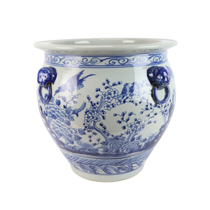 <span class=keywords><strong>Maceta</strong></span> Grande de Cerámica Pintada a Mano de Lujo de Jingdezhen, Ecológica, de <span class=keywords><strong>20L</strong></span>, con Diseño de Flores y Pájaros en Azul Antiguo y Blanco, para Exteriores - Product Image 4