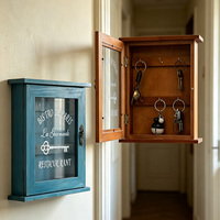 Porte-clés mural en bois avec porte en verre, organisateur de clés, boîte de rangement pour entrée, avec crochets pour la maison, le bureau, le couloir, décoration