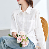 Chemise Blanche Femme Chuying à Manches Longues, Nouvelle Collection Printemps 2026, Broderie Creuse, Haut Élégant en Pur Coton pour Femme