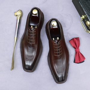 Chaussures en cuir classiques pour hommes, style business décontracté, bout pointu, chaussures habillées formelles rétro, modèle très vendu - Product Image 1