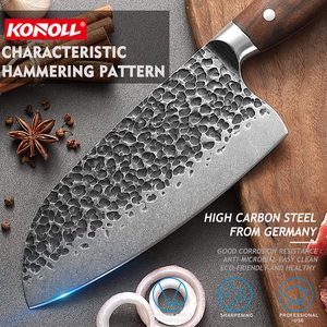Deutsche hand gehämmerte Textur aus kohlenstoff haltigem Stahl Traditionelles asiatisches Hackmesser mit massivem Holzgriff - Product Image 4