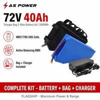 Kit Batterie Vélo Électrique 72V 40Ah en Sac Triangulaire 2880Wh Ultra Capacité INR21700-50G avec BMS à Équilibrage Actif – Ensemble Haut de Gamme