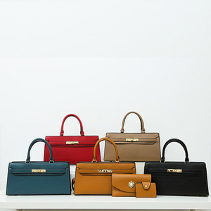 Ensemble de sacs à main en cuir véritable pour femmes, grain litchi, deux poignées, fermeture à loquet, style minimaliste, toutes saisons, usage quotidien - Product Image 1