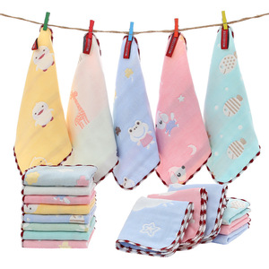 En gros, petite serviette carrée six couches en gaze pour la maternelle, motif animalier de dessin animé - Product Image 5