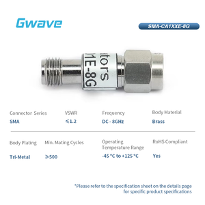 <span class=keywords><strong>Attenuator</strong></span> <span class=keywords><strong>RF</strong></span> Microwave SMA Male ke SMA Female, Bodi Berlapis Tri-Metal Kuningan dengan Atenuasi 40dB, Rentang DC-8GHz - Product Image 2