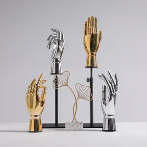 Nieuwe Ontwerp Gouden Zilveren Verstelbare Vingers Hand Mannequin Metalen Base Boutique Mannequin Hand Voor Glazen Sieraden Display