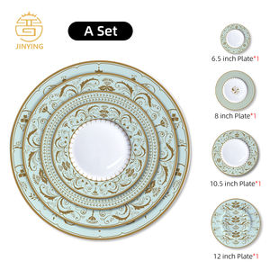 <span class=keywords><strong>Service</strong></span> de table en céramique <span class=keywords><strong>bleu</strong></span> <span class=keywords><strong>turquoise</strong></span> avec motifs floraux dorés, vaisselle en porcelaine fine pour événements et traiteurs - Product Image 6