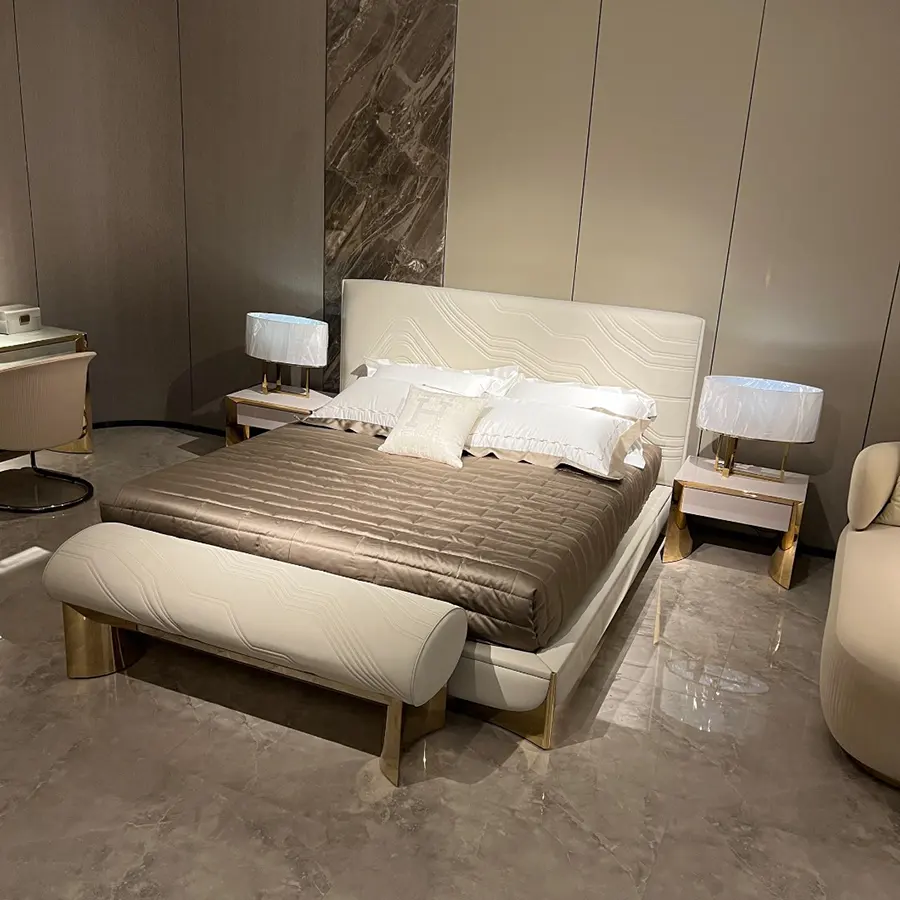Set tempat tidur ukuran penuh, rangka tempat tidur ganda desain gaya Eropa, set tempat tidur ukuran penuh