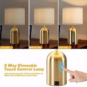 Lámpara de Mesa de Noche con Control Táctil, Regulable, Pantalla de Tela Moderna, Base Dorada, Bombilla LED Incluida, Ecológica, Cuidado de la Vista, Alto CRI 90 - Product Image 2