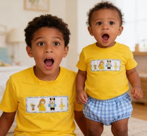 <span class=keywords><strong>Ensemble</strong></span> de vêtements rayés en coton brodé à la main avec motif de chien de dessin animé - T-shirt à manches courtes et short pour tout-petits - Product Image 6