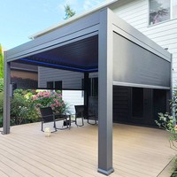 Pergola bioclimatique motorisée robuste avec toit à lames en aluminium et éclairage LED, abri extérieur étanche pour jardin et terrasse