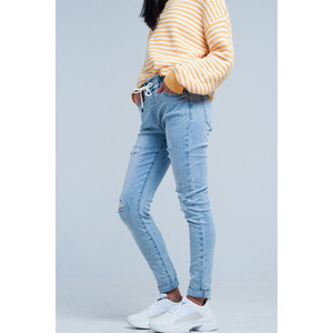 Pantalones Deportivos de Lavado Claro con Cintura Ajustable con Cordón - Product Image 3