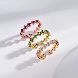 Bague ajustable en argent sterling 925 plaqué or, colorée, avec zircon et motif fleur ou nœud, prix usine, vente en gros, tendance - Product Image 1
