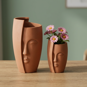 SwamiG TradeX Ensemble de pots de fleurs en fibre de verre en forme de visage, finition thermolaquée, jardinières d'intérieur uniques et écologiques, style antique romain pour sol - Product Image 1