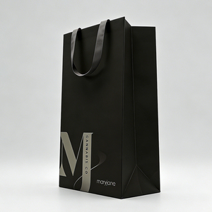<span class=keywords><strong>Borsa</strong></span> Regalo Personalizzata con Logo Dorato per Vino, <span class=keywords><strong>Borsa</strong></span> di Carta <span class=keywords><strong>Nera</strong></span> di Lusso per Bottiglia di Vino - Product Image 5