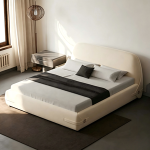 Italian Minimalist Curved Upholstered Vacuum Compress <b>Bed</b> Roll Packed Compressible Soft <b>Bed</b> Frame King Queen Bedroom Furniture - Product Image 1