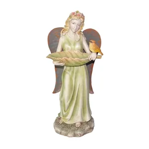 Estatuetas de resina pintadas à mão 12 polegadas, modelo de estatueta de anjo com pássaro