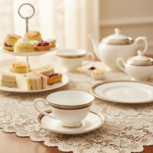 Elegante Juego de Taza y Platillo de Porcelana China con Borde Dorado Rojo, Cuchara Incluida, Ecológico, 200 ml, Estilo Europeo Moderno y Lujoso para Hotel - Product Image 2