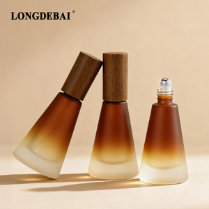 Botella de Vidrio Ámbar Degradado de 15 ml con Forma Cónica, para Perfume o Aceite Esencial, con Tapa de Madera de Haya, Superventas - Product Image 4