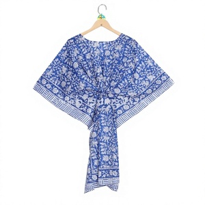Vestido Kaftan Midi Bodycon con Volantes, Hecho a Mano, 100% Algodón, Estampado Floral Bohemio, Sexy, Casual, Lavable, Ecológico, Cintura Natural - Product Image 1