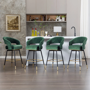 Tabouret de bar moderne en métal avec dossier pivotant, tabouret de bar en velours, chaise de bistrot pour la maison, meubles de café - Product Image 2