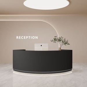 Modern Curved <b>Reception</b> <b>Counter</b> Desk with LED Base Cream White Half Round Front Desk for Beauty Salon Spa Retail Shop - Product Image 2