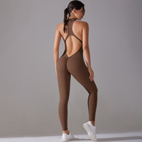 Combinaison de yoga pour femme en Spandex/Nylon, extensible dans les quatre sens, longueur intégrale, une pièce, pour la gym et l'entraînement, avec fermeture éclair avant, sans manches, ouverte