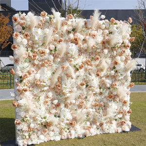 Backdrop dinding bunga kain sutra gulung 8ft x 8ft warna ivory, campuran Pampas, Baby's Breath, <span class=keywords><strong>Phalaenopsis</strong></span>, mawar, dekorasi dinding Natal - Product Image 2