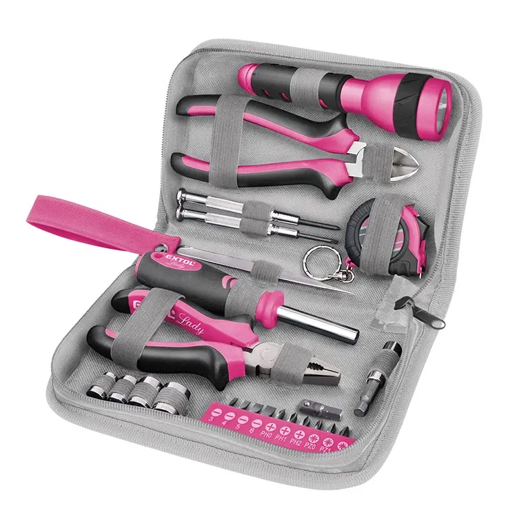 6595 EXTOL 23PCS Professional Lady Pink Hand Tools Combo Set Hand Tool Bag Tools Set for Woman