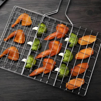 Panier de cuisson pliable et portable en acier inoxydable soudé pour barbecue, idéal pour grillades de poisson, avec poignée et maille à tissage simple