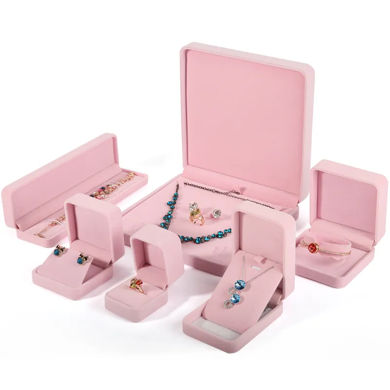 DIGU luxury flannelette engagement ring necklace earrings bracelet gift packaging box custom pink velvet jewelry box