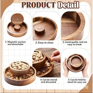 Cross-border wooden dried fruit <b>box</b>, household living room snack tray, rotating dessert, candy, and nut <b>box</b> - Product Image 1