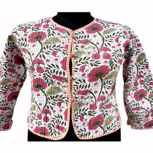 Veste polaire réversible matelassée imprimée unique, motif floral indien, en coton respirant et à séchage rapide, manteau court d'hiver pour filles et femmes - Product Image 2