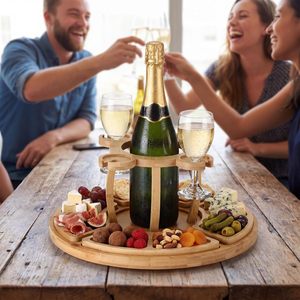 <span class=keywords><strong>Plateau</strong></span> de service rotatif en bambou à 2 niveaux 2-en-1 avec support pour verres à vin et <span class=keywords><strong>plateau</strong></span> à <span class=keywords><strong>fromage</strong></span> pour fêtes, camping et mariages - Product Image 6