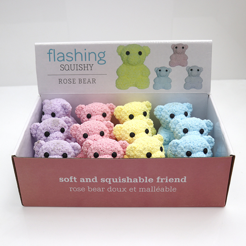 EE398 Wholesale 12pcs Lighting Rose Bear Squishy Stress Balls
