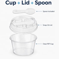 Gobelets jetables en PET/PP transparents à fond arrondi de 150 ml et 250 ml en stock avec couvercle et cuillère pour mousse, pouding et dessert