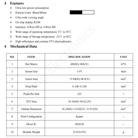 Écran E-Ink à rafraîchissement rapide de 3,97 pouces avec résolution 480*800, connecteur d'interface SPI, dimensions de montage 56,24x92,4x0,065 mm
