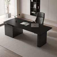 Bureau d'Ordinateur Italien Haut de Gamme Noir Minimaliste Rock Board Design Moderne Luxe Patron Accents Cuir Fer Acier pour Bureau à Domicile