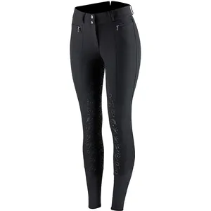 Women's Equestrian Breeches with Silicone Full Seat Horse Riding Tights with Pockets Ice Fil Knee Patch Breech