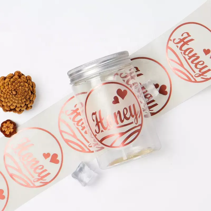 Adesivos redondos transparentes autoadesivos personalizados, etiqueta transparente para embalagem de alimentos no rolo