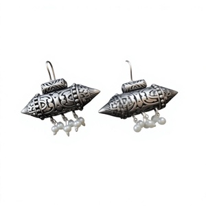 Silver Plated Casual Wear Oxidized <b>Hook</b> <b>Earrings</b> for Casual Party Wear for Women Handmade Bulk Product - Product Image 1