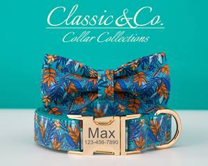 Ensemble collier et laisse pour chien personnalisé à motif floral avec boucle en métal gravée sur mesure, cadeau d'anniversaire pour chiot lilas, livraison gratuite - Product Image 2