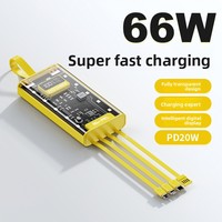 Batterie externe universelle 20000 mAh en polymère de lithium avec support et câble, charge super rapide 22,5 W, transparente en PVC