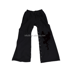Pantalon de survêtement décontracté pour homme grande taille, taille mi-haute, cordon de serrage, coupe ample, 100% coton, pour l'automne, logo imprimé sur la jambe droite - Product Image 3
