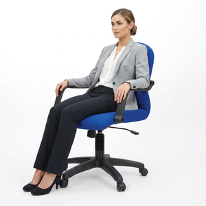 Chaise de bureau ergonomique KINSHA SCT-03-1, tissu bleu, accoudoirs fixes, pivotante, réglage manuel, dossier solide, base en plastique - Product Image 1