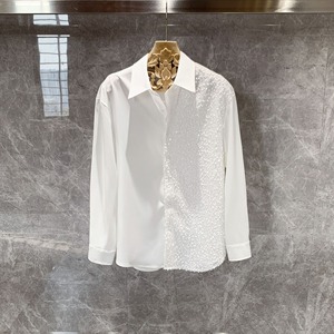 Camicia a maniche lunghe da uomo autunno Versatile alla moda da uomo con Design paillettes di fascia alta in bianco e nero - Product Image 4