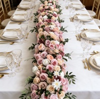 Chemin de table pour mariage, fleurs artificielles en soie, roses artificielles, décoration de mariage, fleurs artificielles roses et oranges