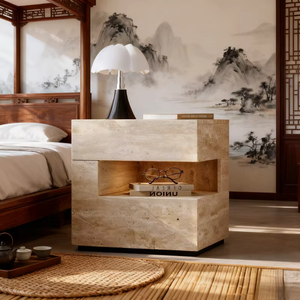 डिजाइनर की सरल इतालवी आधुनिक एक्रिट-रंगीन बेडसाइड टेबल, एलईडी लाइट और स्टोरेज बेडरूम फर्नीचर के साथ - Product Image 6