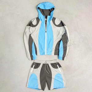 Custom Nylon Blank <b>Jacket</b> Tracksuit Windbreaker Suits Set Two Piece Streetwear Outdoor Zip up Nylon Windbreaker Short Set - Product Image 1